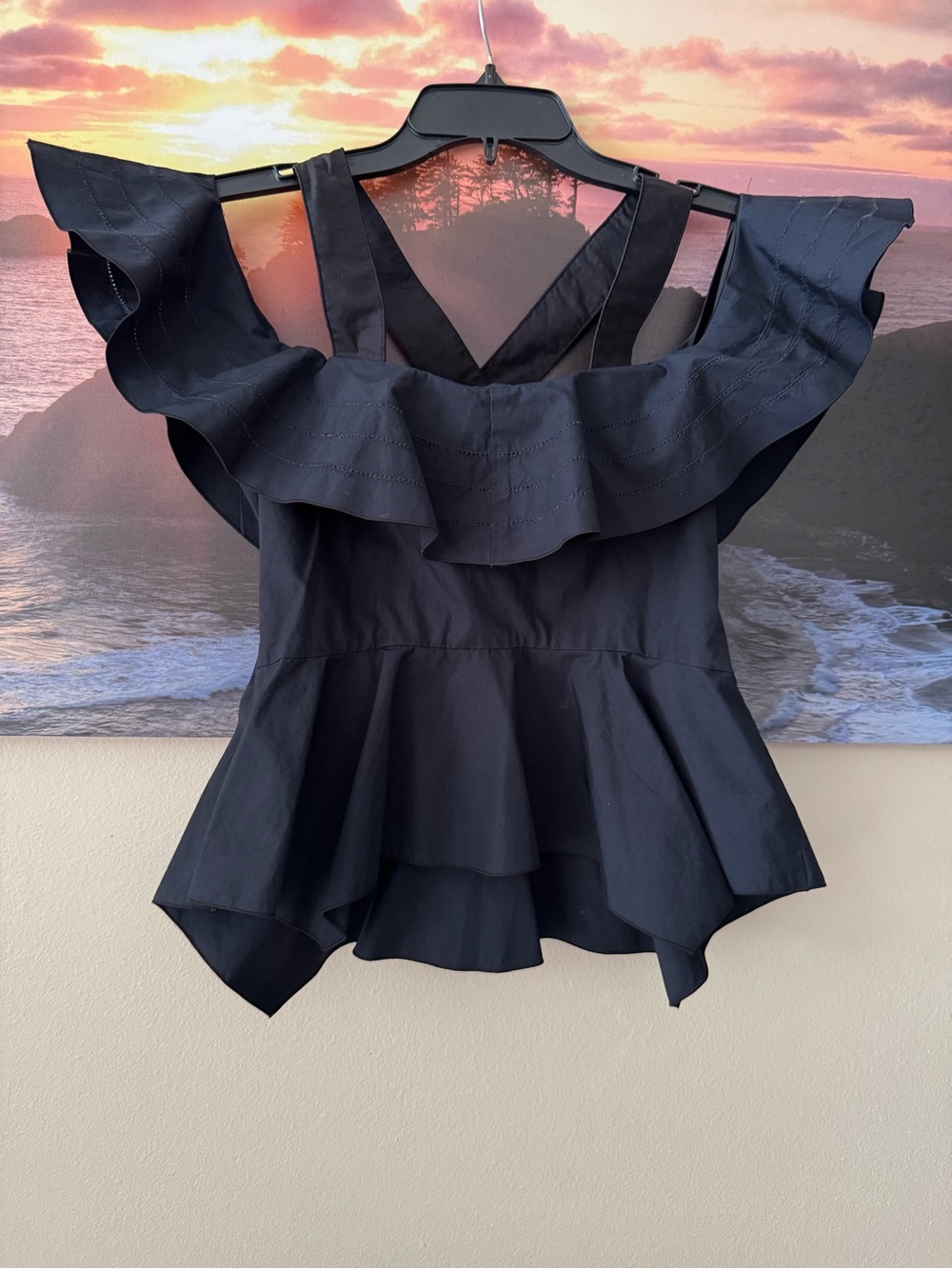 Derek Lam 10 Crosby Navy Cold Shoulder Ruffle Peplum Women's Top/ 4/ New